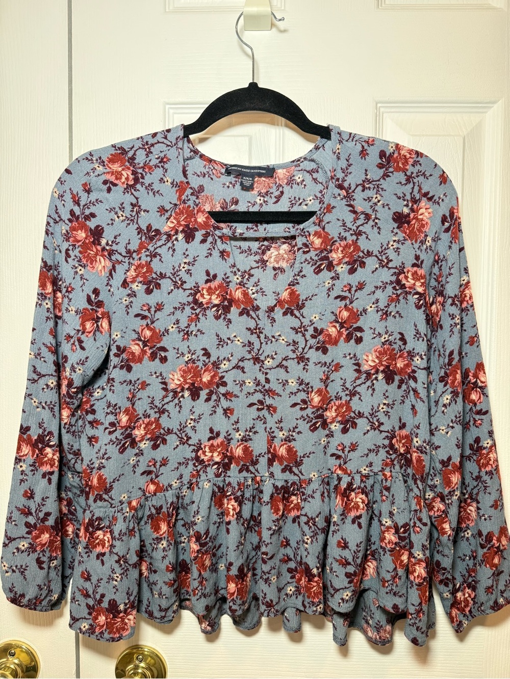 American Eagle Outfitters Blue Floral Long Sleeve Blouse